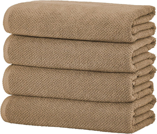 Great Bay Home Taupe Bath Towels - 100% Cotton 4 Pack 54x27 Bath Towel Set - Absorbent, Quick-Drying, Durable Towels for Bathroom Decor - Low-Twist, Two-Ply Fibers (Mocha)