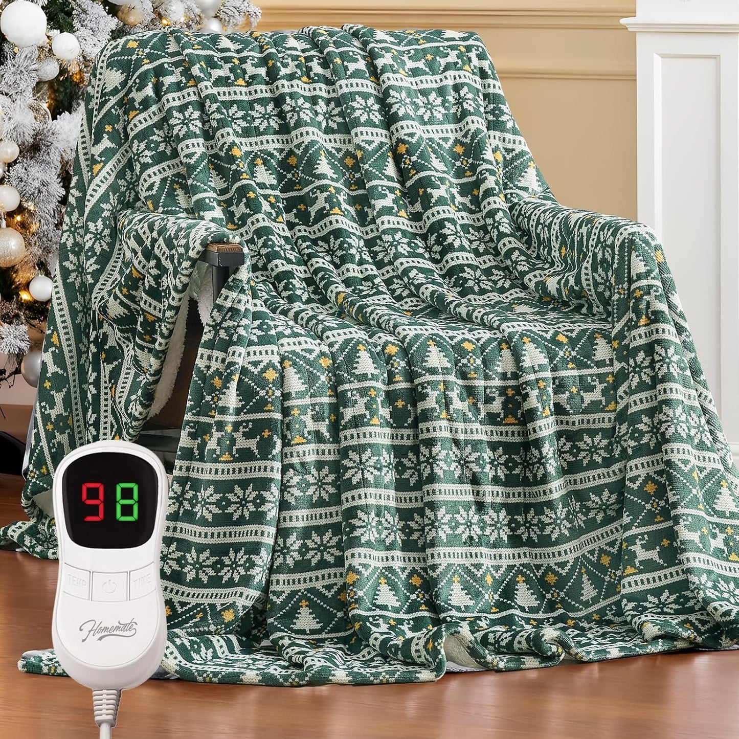 Homemate Heated Blanket Electric Full Size - 72“x84“ Heating Blanket with 10 Fast Heat Levels 8 Hours Auto Off Ultra Soft Cozy Flannel Over-Heated Protection ETL Certification Keep Warming in Home