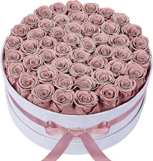 50 Piece Roses in a Velvet Box, Flowers for Delivery, Presereved Flowers Birthday Gifts for Women Mom and Wife (Dusty Rose)