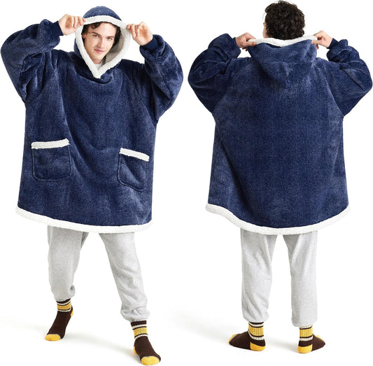 Bedsure Blanket Hoodie, Wearable Blanket for Adults & Kids as Gifts for Women Men, Birthday Gifts for Women Mom Girl Sherpa Oversized Hoodie, Ocean Blue, Oversize