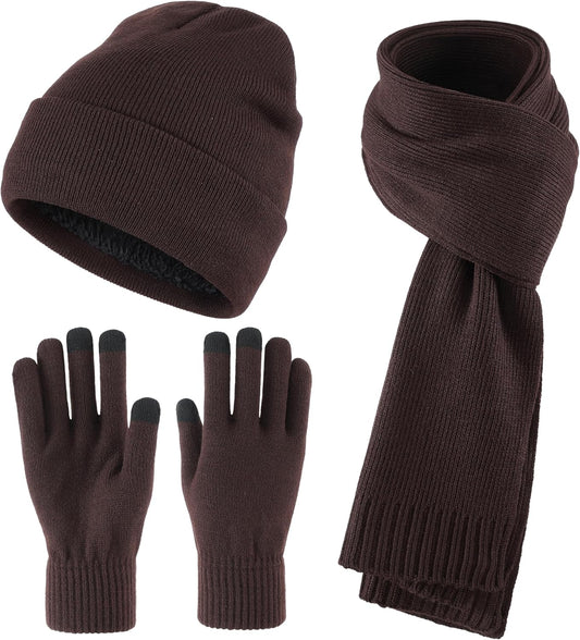 Home Prefer Men's Knit Beanie Hat Scarf Gloves Cold Weather Set Long Neck Scarf Touchscreen Gloves Winter Hat for Men