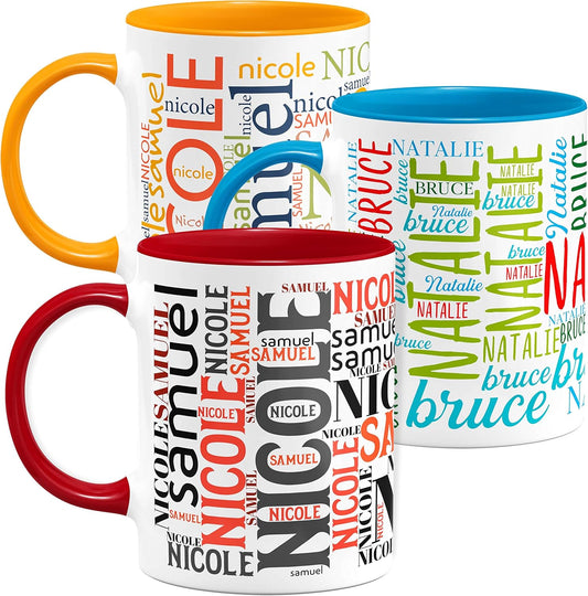 Personalized Coffee Mugs w/Word Cloud Art, 12 Colors & 9 Font Art, 11 oz. Custom Gifts for Couples, Men, Women - Red/White, Ceramic Keepsake Mug, Personalized Gifts