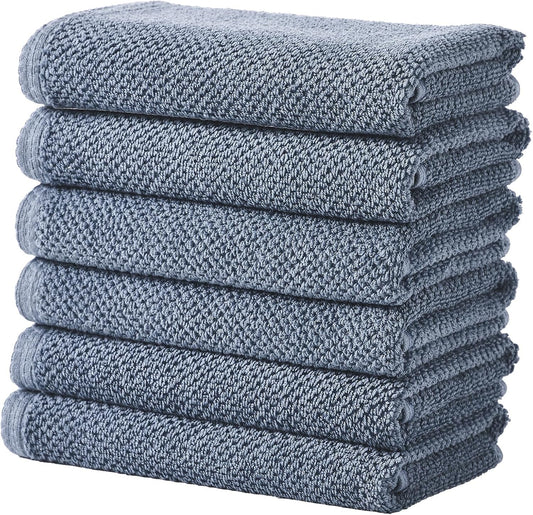 Great Bay Home Blue Hand Towels - 100% Cotton 6 Pack 26x16 Hand Towel Set - Absorbent, Quick-Drying, Durable Towels for Handroom Decor - Low-Twist, Two-Ply Fibers (Chambrey Blue)