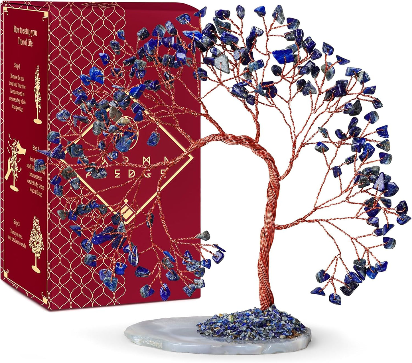 Lapis Lazuli Healing Crystal Tree of Life for Home and Office Decor, Positive Energy, Wealth, Good Luck, Reiki Healing Crystals and Stones, Handmade Feng Shui Decoration, Birthday Gifts for Women