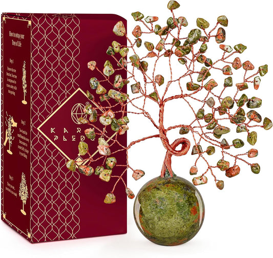 Crystal Tree of Life Home and Office Decor Gifts for Women, Unakite Chakra Healing Stones Feng Shui Bonsai Tree for Positive Energy, Money, Good Luck, Christmas Decor, Birthday Gifts for Mom