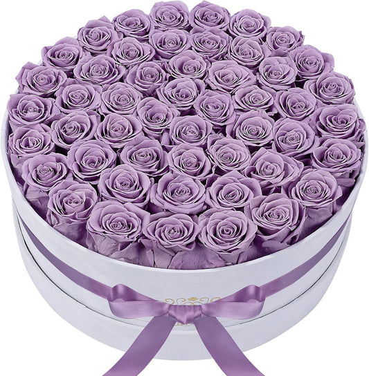 50 Piece Roses in a Velvet Box, Flowers for Delivery, Presereved Flowers Birthday Gifts for Women Mom and Wife (Lavender)