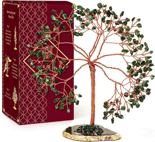 Crystal Tree Home and Office Decoration, Green Aventurine Healing Stones Handmade Crystal Decor Tree of Life for Positive Energy, Good Luck, Money and Spiritual Gifts for Women
