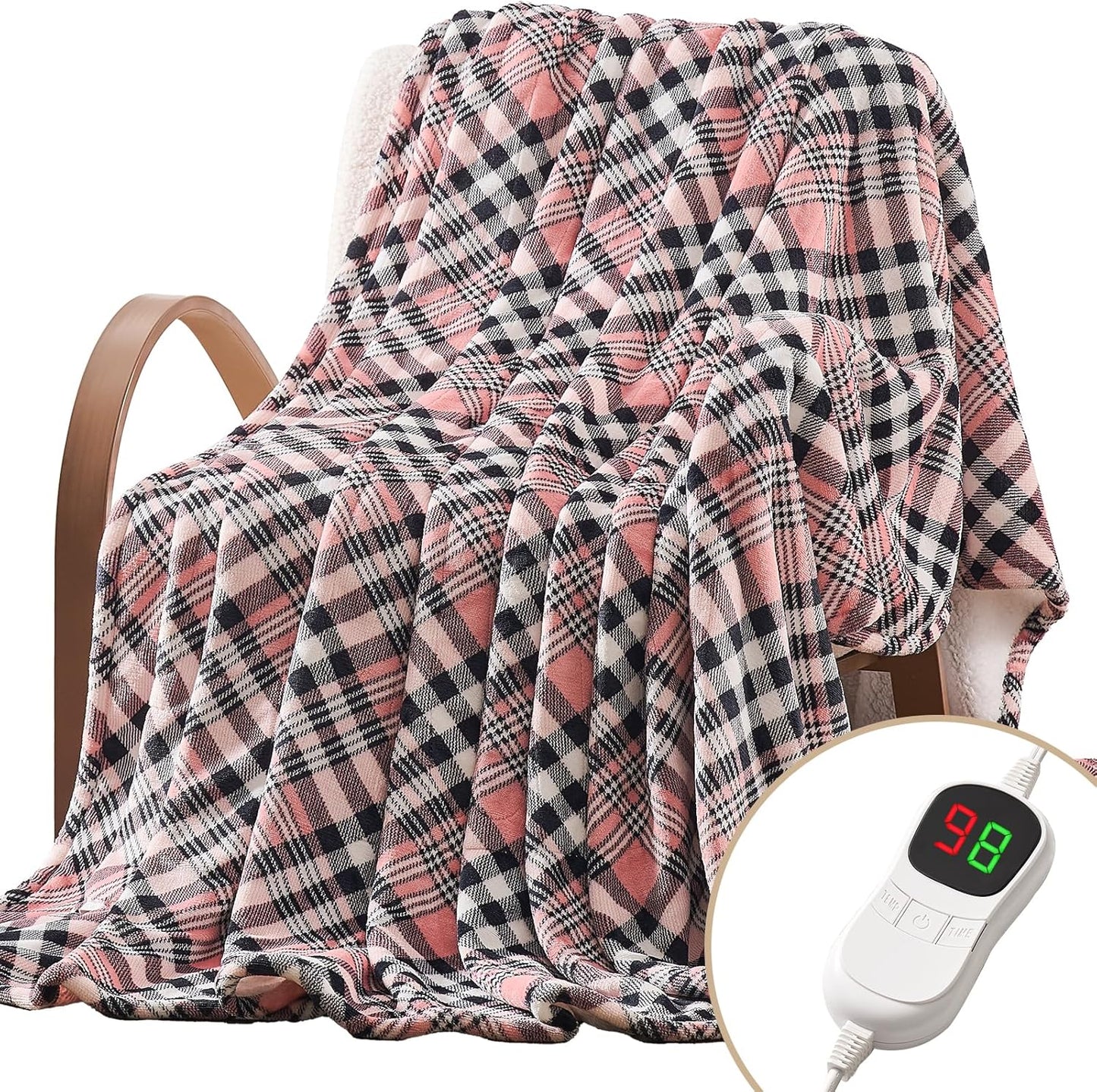 Homemate Electric Blanket Heated Throw - 50“x60“ Ultra Soft Cozy Flannel Heating Blanket with 10 Fast Heat Levels 8 Hours Auto Off Over-Heated Protection ETL Certification Keep Warm in Home Office