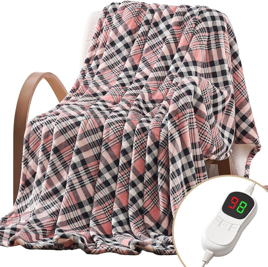 Homemate Electric Blanket Heated Throw - 50“x60“ Ultra Soft Cozy Flannel Heating Blanket with 10 Fast Heat Levels 8 Hours Auto Off Over-Heated Protection ETL Certification Keep Warm in Home Office