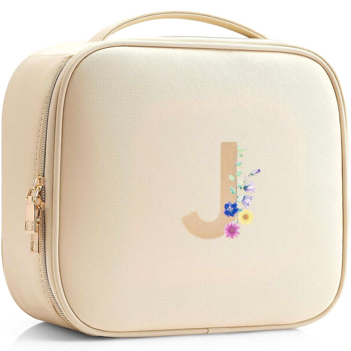 Vlando Wedding Gifts for Bride, Initial Make up Storage Bag,Travel Cosmetic Bag for Women Personalized Birthday Gifts Preppy Travel Stuff for Girls(Letter J)