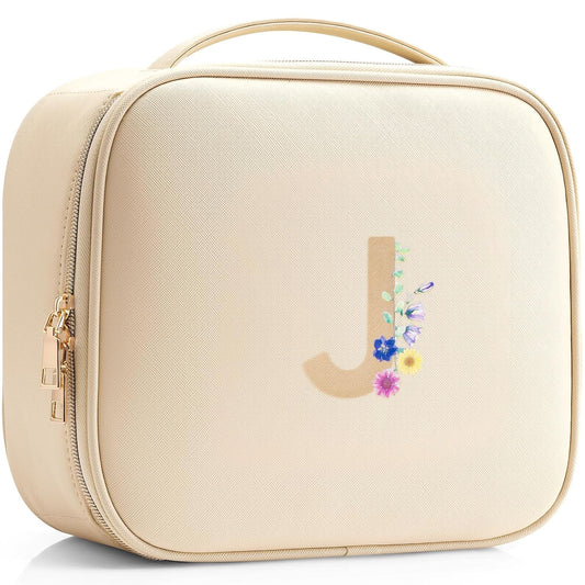 Vlando Wedding Gifts for Bride, Initial Make up Storage Bag,Travel Cosmetic Bag for Women Personalized Birthday Gifts Preppy Travel Stuff for Girls(Letter J)