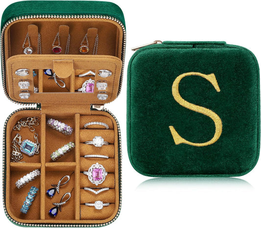 Parima Gift for Women - 21st 30th 40th 50th 60th 70th Birthday Gifts for Women Her, Personalized Birthday Gifts Idea, Jewelry Box Travel Jewelry Case - Letter S, Green