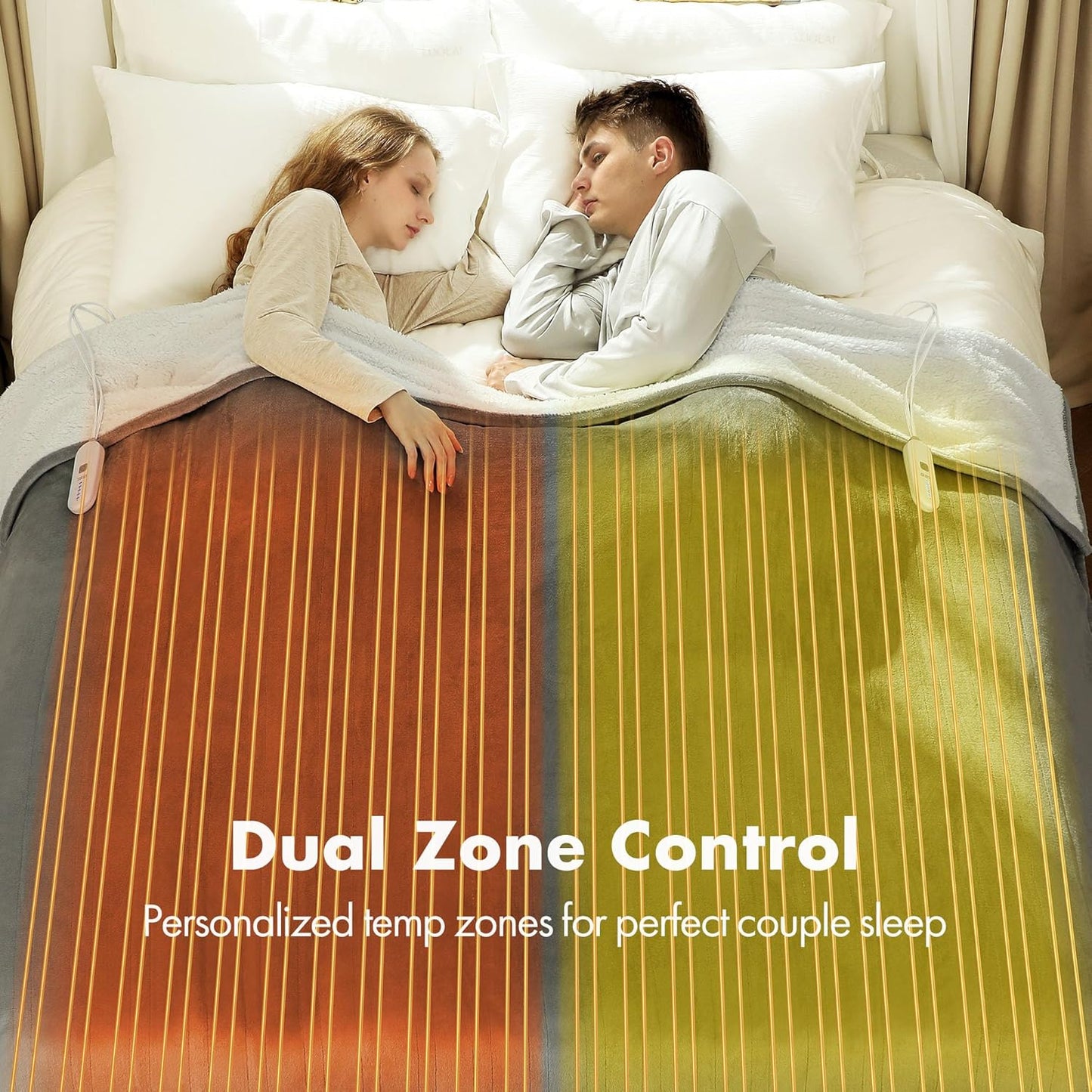 Queen Size Heated Blanket 84" x 90" - Flannel Sherpa Electric Blanket Queen with Dual Control, 5 Heating Levels & 10 Hours Auto Off, Heating Blanket with Overheat Protection for Home (Navy)