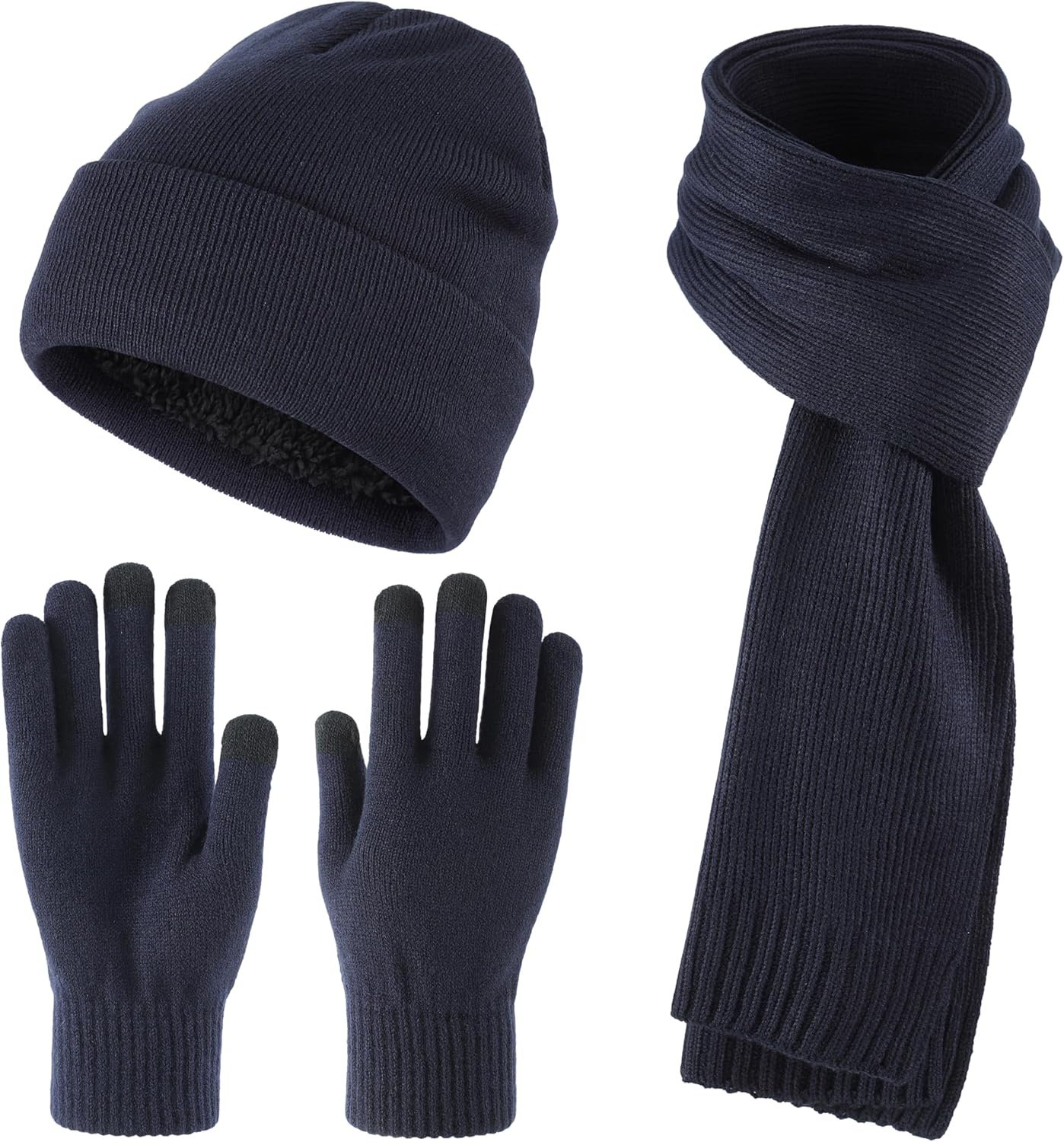 Home Prefer Men's Knit Beanie Hat Scarf Gloves Cold Weather Set Long Neck Scarf Touchscreen Gloves Winter Hat for Men