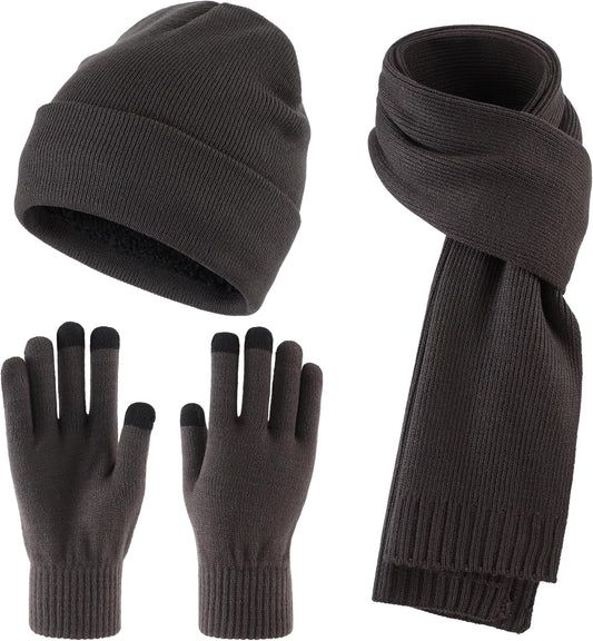 Home Prefer Men's Knit Beanie Hat Scarf Gloves Cold Weather Set Long Neck Scarf Touchscreen Gloves Winter Hat for Men