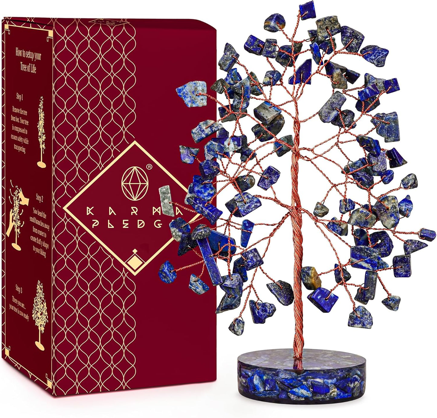 Crystal Tree for Home and Office Decor, Lapis Lazuli Chakra Healing Stones Handmade Feng Shui Bonsai Tree of Life for Positive Energy, Money, Good Luck, Christmas Decor, Birthday Gifts for Women, Mom