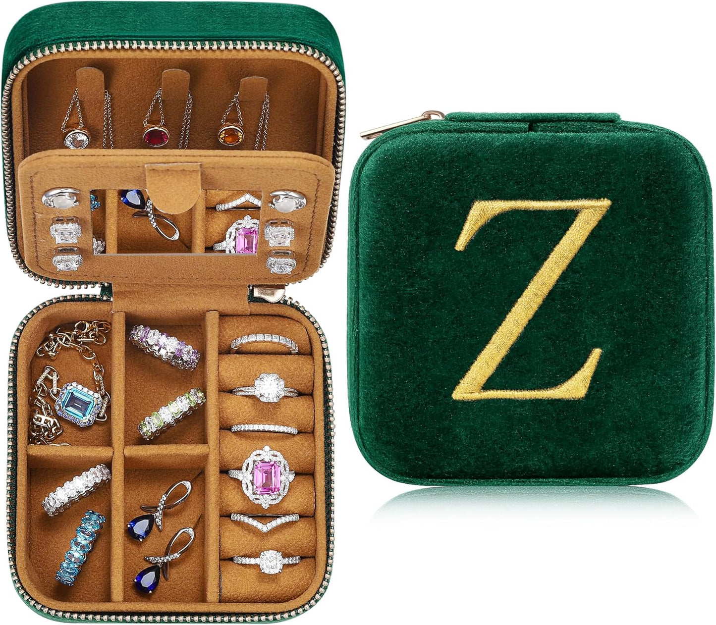 Parima Employee Gifts for Women - Appreciation Gifts Ideas, Plush Velvet Emerald-Green Jewelry Case - Letter Z, Green