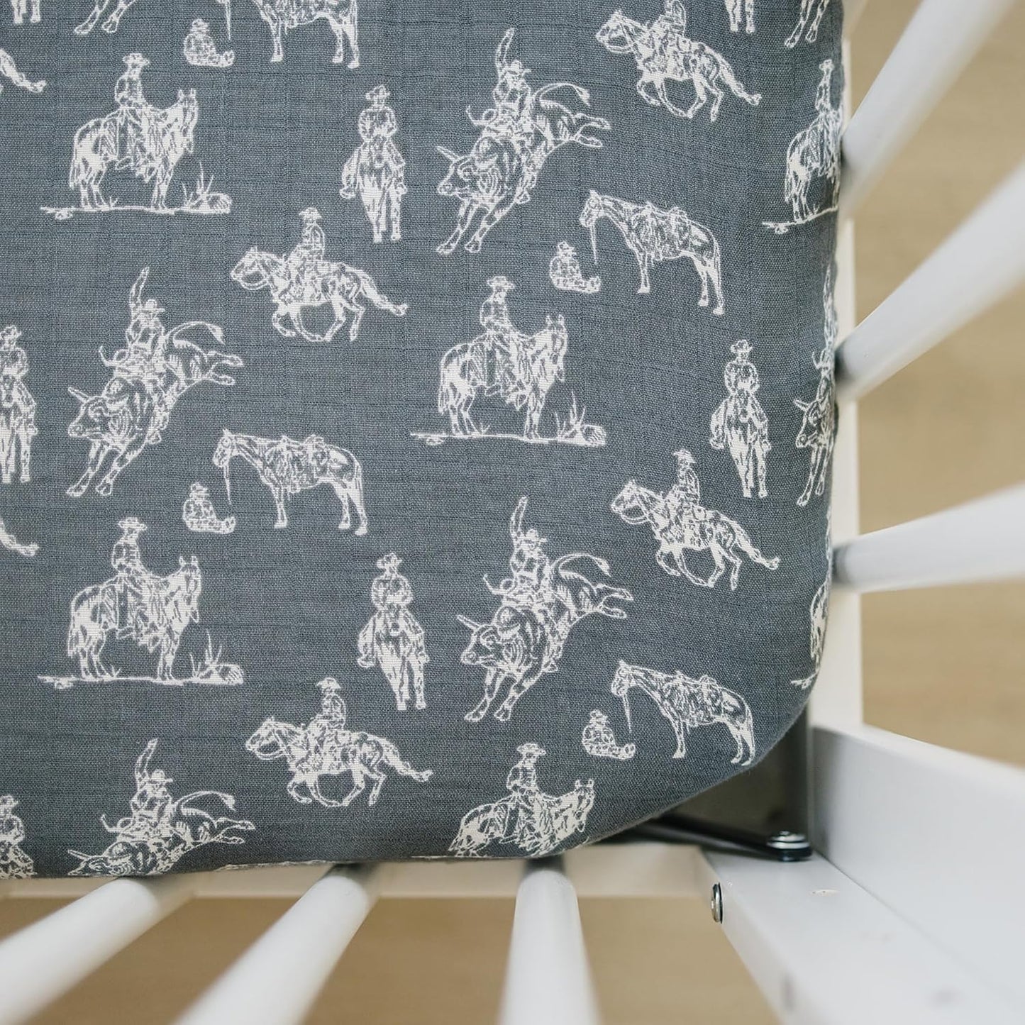 Wild West Muslin Crib Sheet by Mebie Baby, Soft and Breathable Bed Sheets for Babies, Modern Neutral Bedding for Cribs, Standard Crib Mattress Fitted Sheet, Great for Boy or Girl Room or Nursery