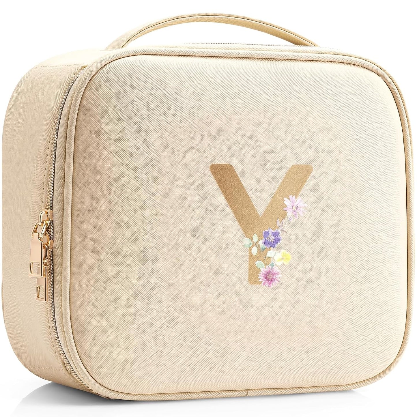 Vlando Teacher Appreciation Gifts for Women,Large Makeup Case Bag,Personalized Gifts for Girlfriend Wife Sister(Letter Y)