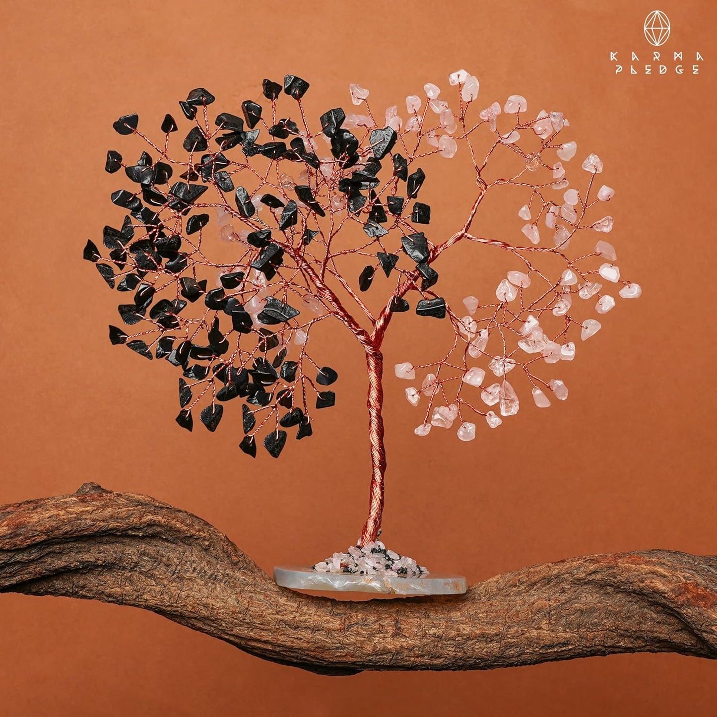 Crystal Tree for Home and Office Decoration, Black Obsidian & Rose Quartz Healing Stones Handmade Tree of Life for Positive Energy, Money, Good Luck, Christmas Decor, Birthday Gifts for Women, Mom