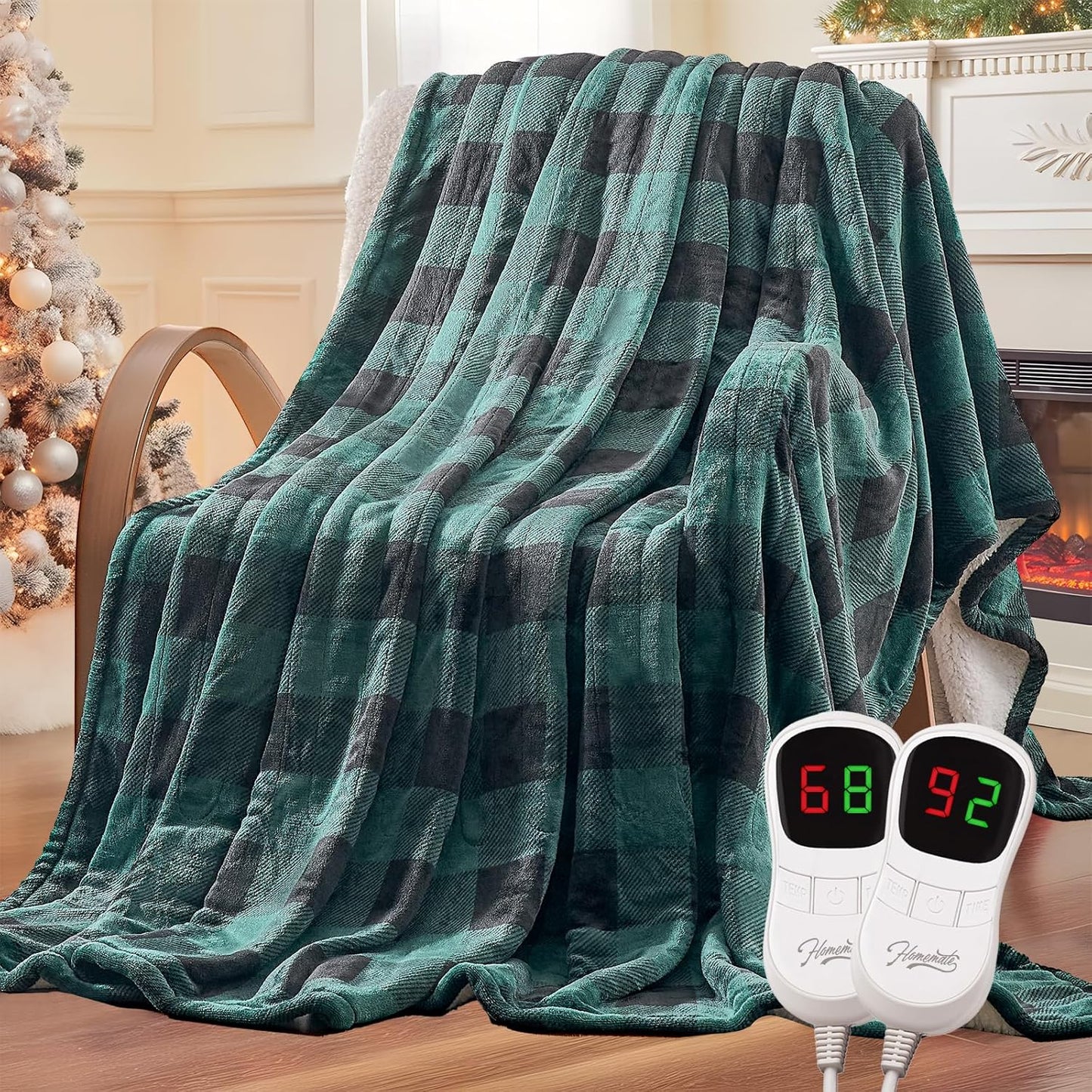 Homemate Electric Blanket Heated King Size - 100“x90“ Ultra Soft Cozy Flannel Heating Blanket with 10 Fast Heat Levels 8 Hours Auto Off Over-Heated Protection ETL Certification Keep Warm in Home