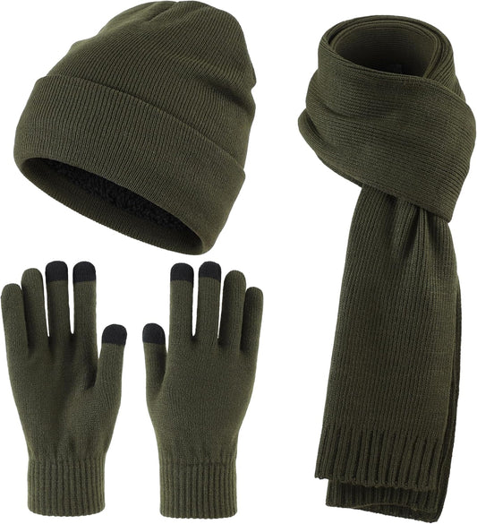 Home Prefer Men's Knit Beanie Hat Scarf Gloves Cold Weather Set Long Neck Scarf Touchscreen Gloves Winter Hat for Men