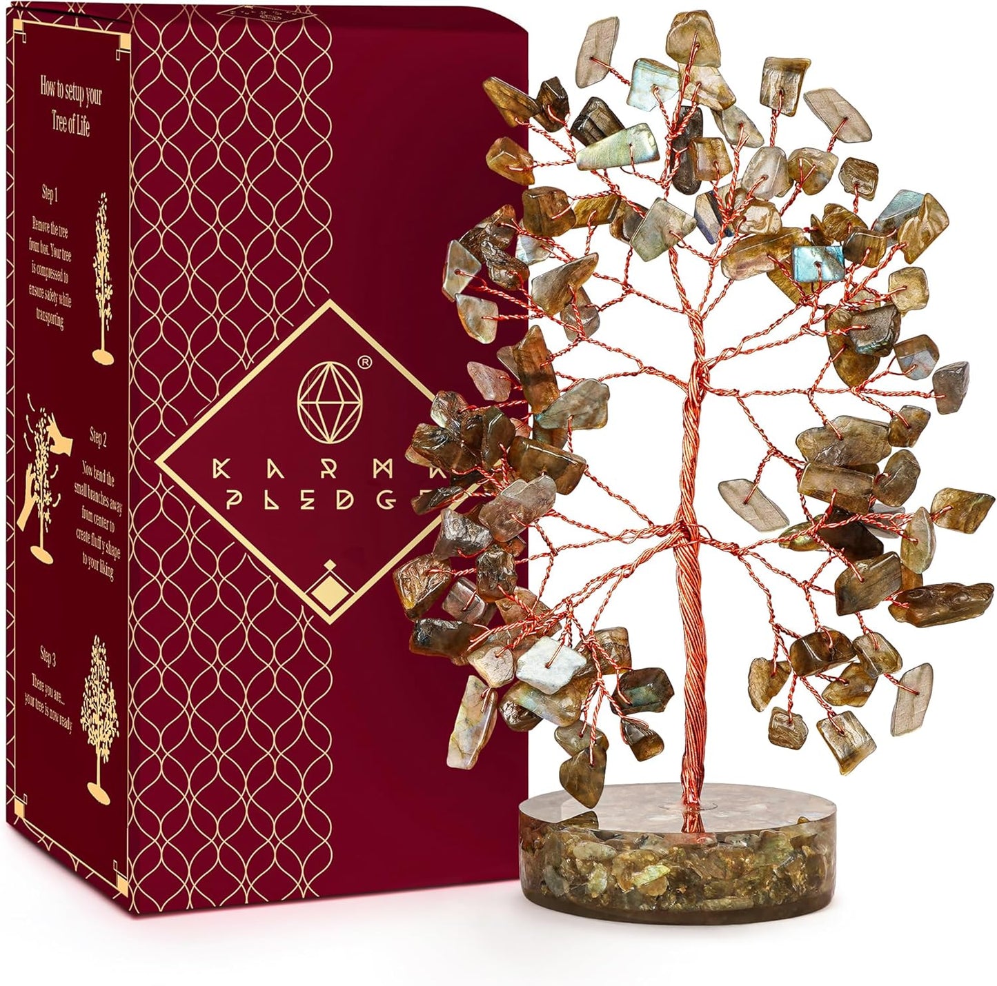 Crystal Tree for Home and Office Decor, Labradorite Chakra Healing Stones Handmade Feng Shui Bonsai Tree of Life for Positive Energy, Money, Good Luck, Christmas Decor, Birthday Gifts for Women, Mom