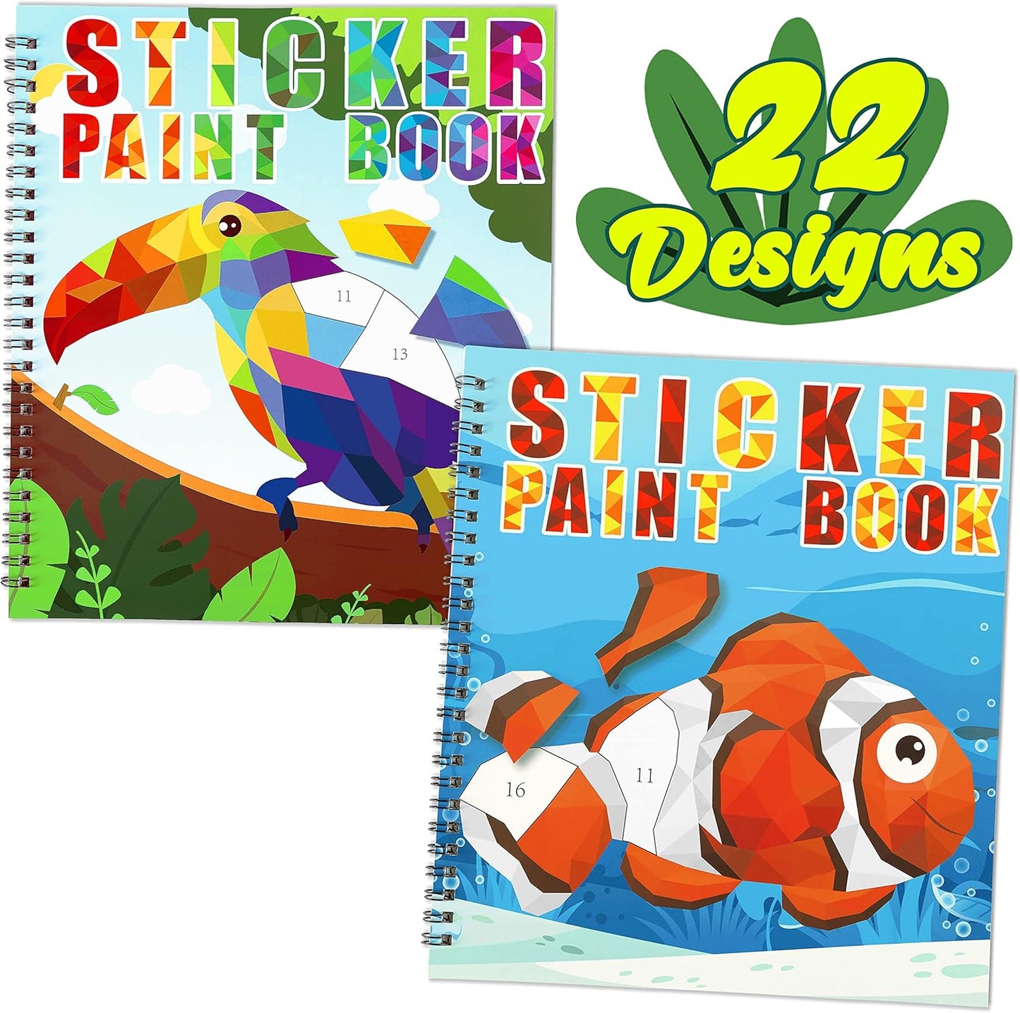 90shine 2PCS Sticker Books for Kids Ages 4-8 Animal Rainbow Themed Designs Party Gift Create 22 Pictures