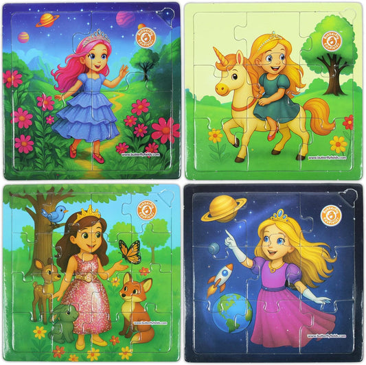 Butterfly EduFields 4-in-1 Princess ‍ & Unicorn Jigsaw Puzzles for Girls | 38 Pcs Puzzle Toy for Kids Age 3 4 5 6 7 Years | Preschool Learning with Coloring Sheets | Birthday Gift for Girls