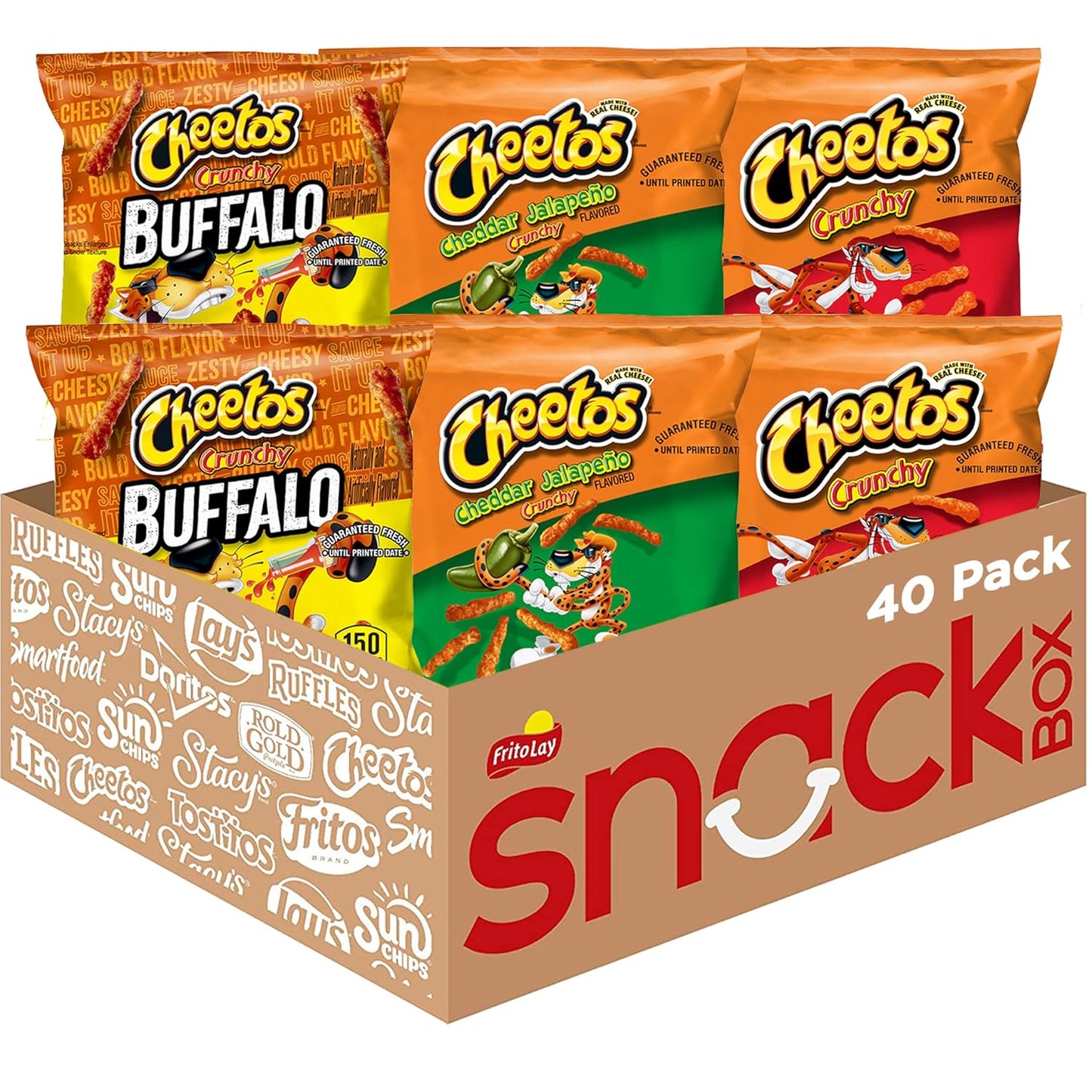 Cheetos Cheese Flavored Snacks, Cheesy & Spicy Favorites with Crunchy, Buffalo, and Cheddar Jalapeno Variety Pack, 1 Ounce (Pack of 40)