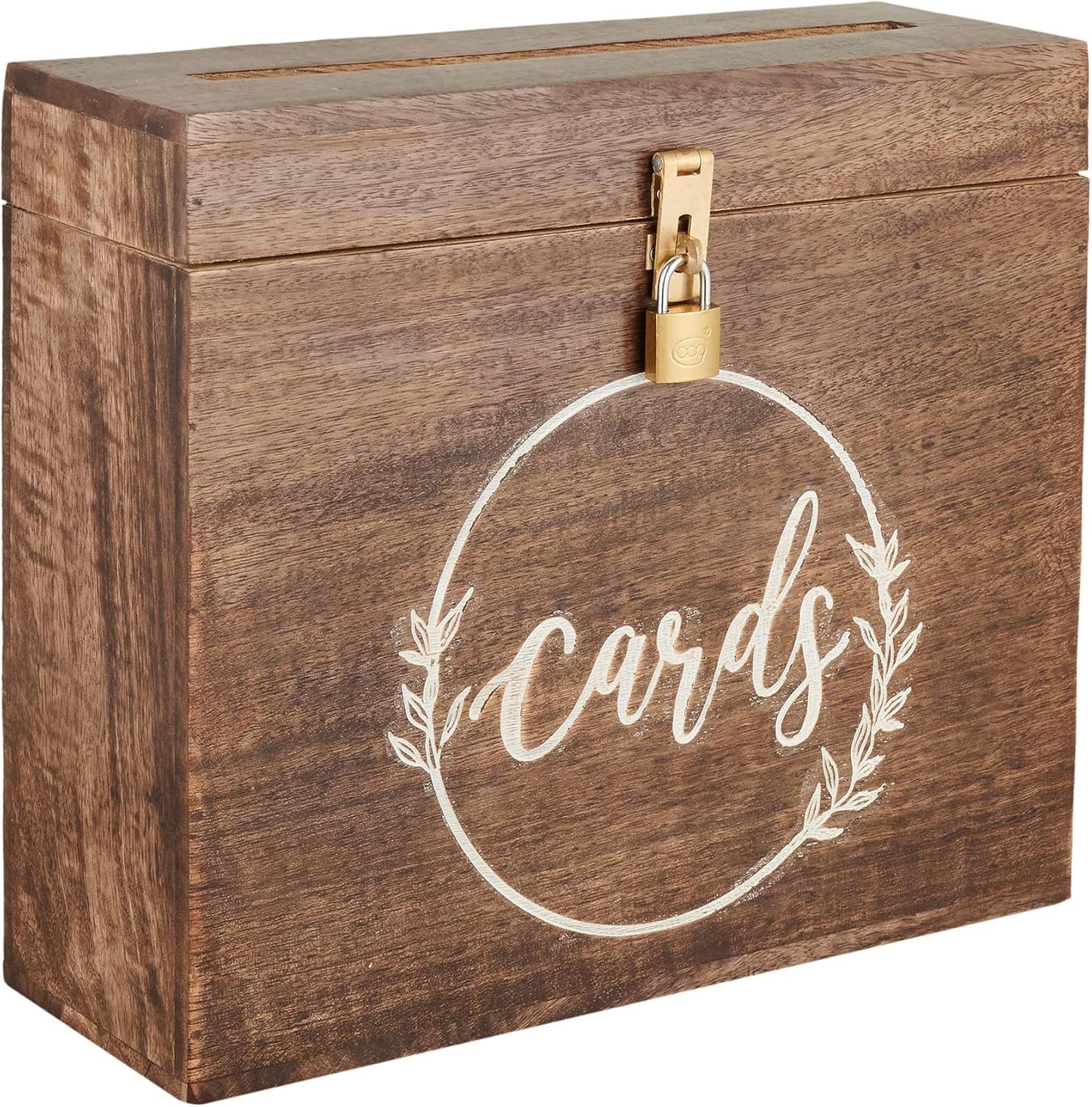 Wedding Card Box with Card Slit and Lock 12"X10"X4.5"- Gift Wishing Well Card Box for Weddings, Receptions, Birthdays, Graduations, Baby Showers, Honeymoon Funds WBKH (Walnut)