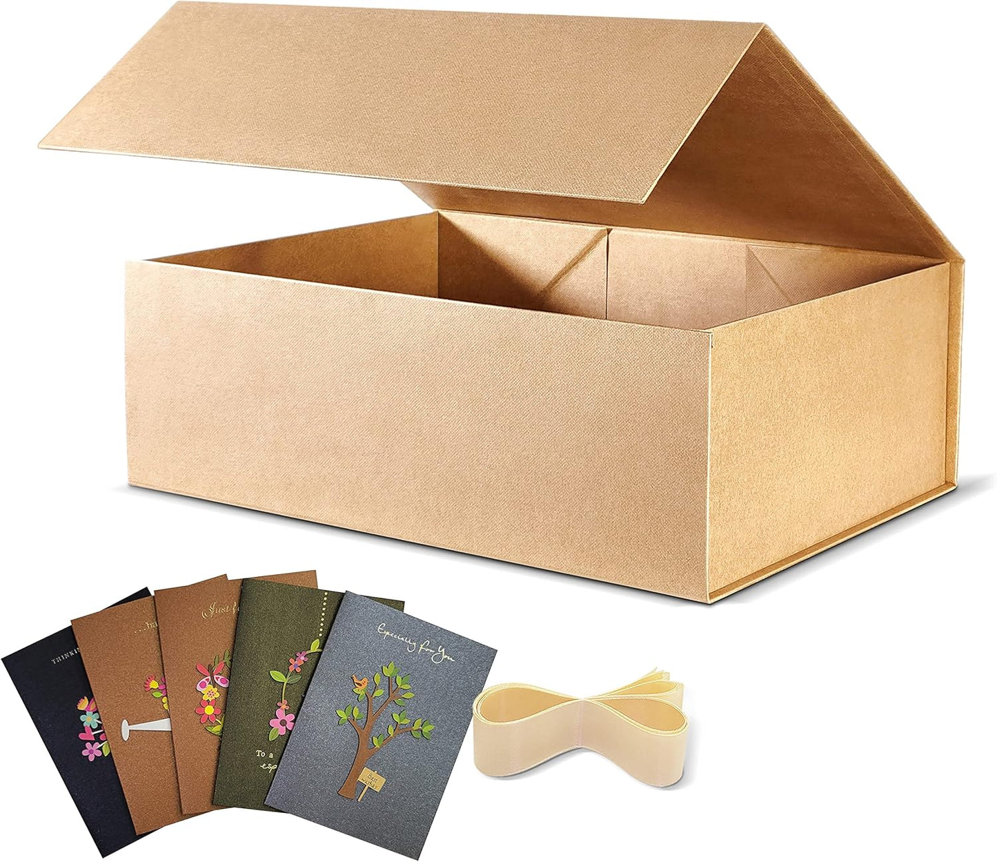 5 Pack Large Gift Box, Brown Kraft, 13x10x5 inch with Magnetic Lids Gift Packaging Box, Groomsmen Boxes for Presents Contains Card, Ribbon, Foldable