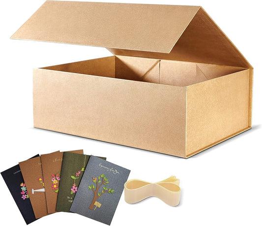 5 Pack Large Gift Box, Brown Kraft, 13x10x5 inch with Magnetic Lids Gift Packaging Box, Groomsmen Boxes for Presents Contains Card, Ribbon, Foldable