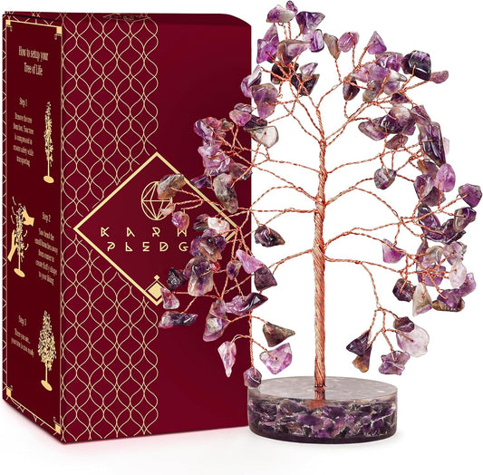 Crystal Tree for Home and Office Decor, Amethyst Chakra Healing Stones Handmade Feng Shui Tree of Life for Positive Energy, Money, Good Luck, Christmas Decor, Birthday Gifts for Women, Mom