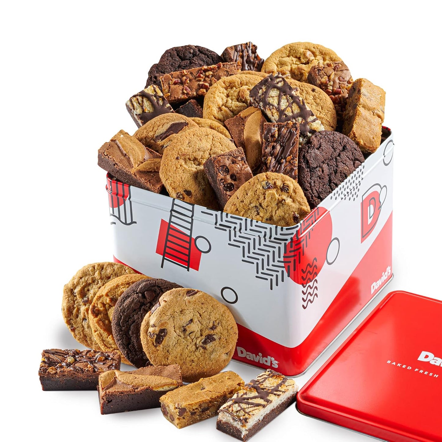 David's Cookies 5lb Assorted Cookies & Brownies Tin Gift Basket – Fresh-Baked Delicious Gourmet Treats for Sharing | Ideal Party Pack Gift Basket for Family, Friends, Holidays, & Special Occasions