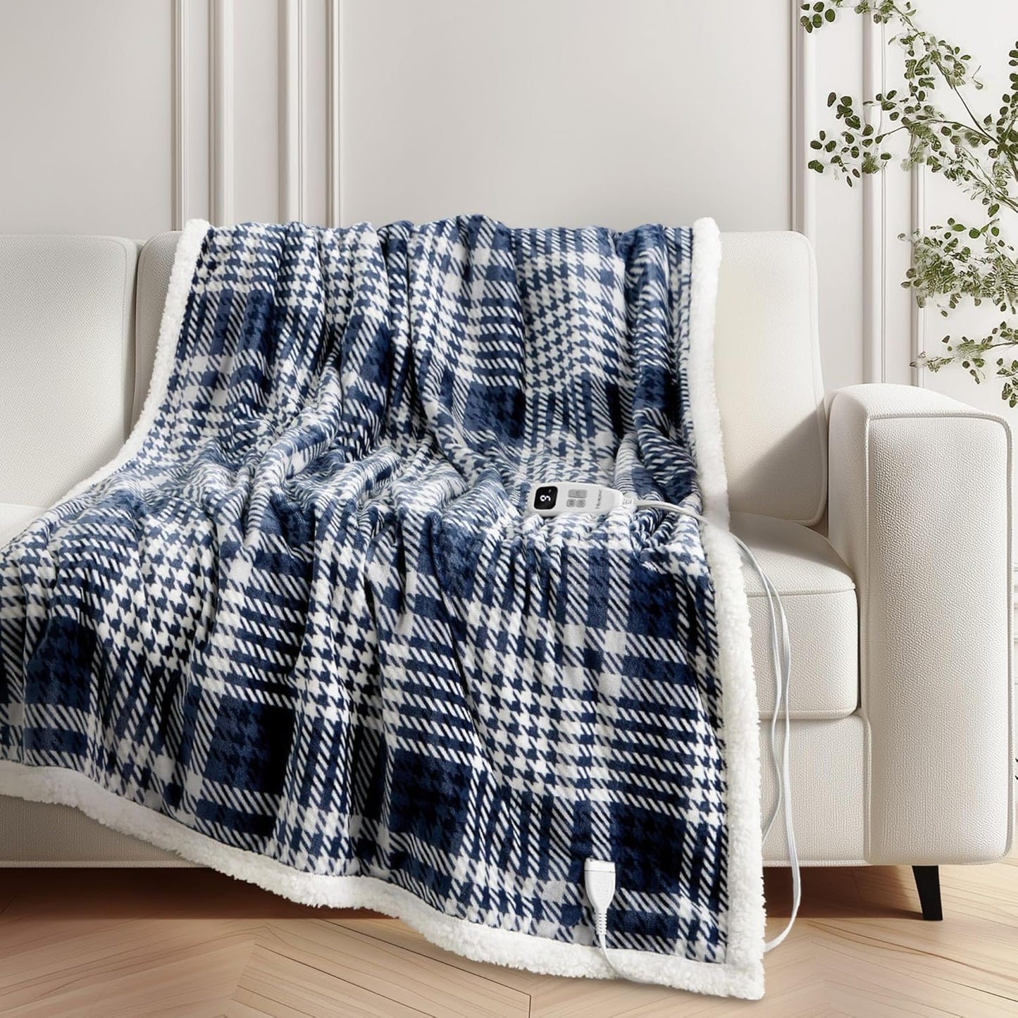 Heated Blanket Electric Throw-50''x60''Ultra Soft Cozy Plaid Flannel Fast Heating Electric Blanket with 10 Heat Levels & 10 Hours Auto Off, ETL Certified, Keep Warm in Couch Bed Office(Navy)