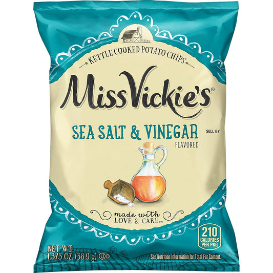 Miss Vickie's Kettle Cooked Potato Chips, Sea Salt & Vinegar, 1.375 Ounce (Pack of 64)