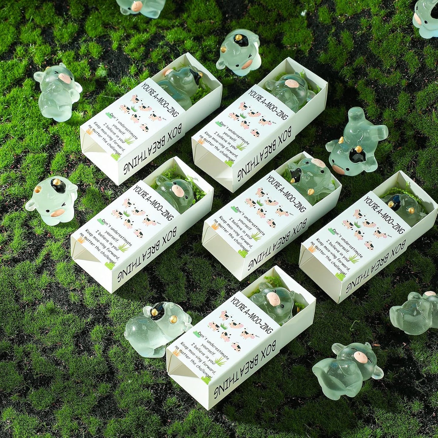 48 Sets Employee Appreciation Gifts Bulk Luminous Resin Animals Breathing Box Party Favor, Team Building Emotional Support Gifts Positive Thank You for Staff Coworkers(Milk Cow)