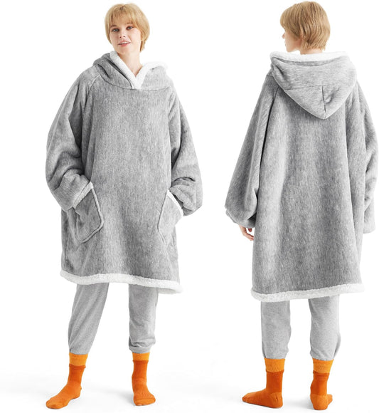 Bedsure Blanket Hoodie, Wearable Blanket for Adults & Kids as Gifts for Women Men, Birthday Gifts for Women Mom Girl Sherpa Oversized Hoodie, Concrete Grey, Standard