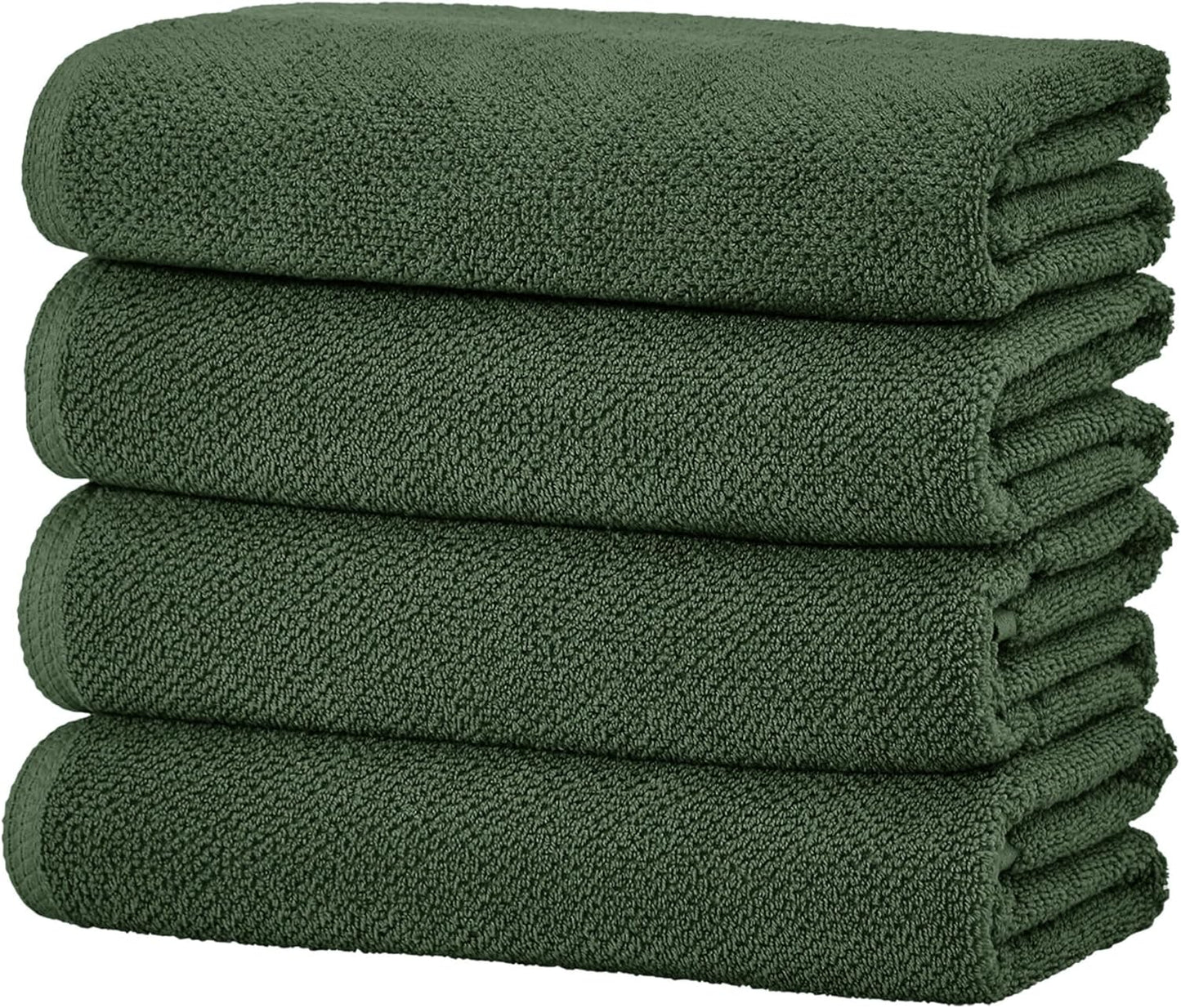 Green Bath Towels - 100% Cotton 4 Pack 54x27 Bath Towel Set - Absorbent, Quick-Drying, Durable Towels for Bathroom Decor - Low-Twist, Two-Ply Fibers (Forest Green)