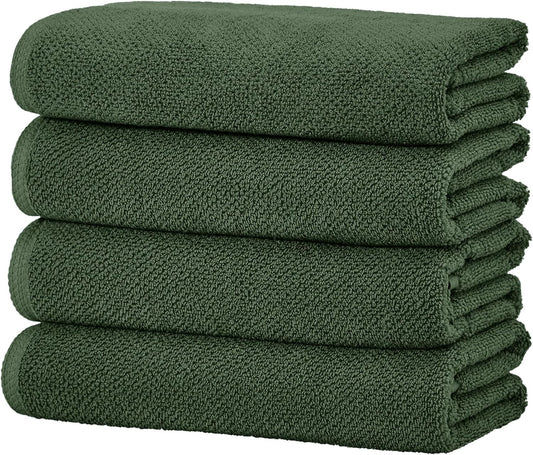 Green Bath Towels - 100% Cotton 4 Pack 54x27 Bath Towel Set - Absorbent, Quick-Drying, Durable Towels for Bathroom Decor - Low-Twist, Two-Ply Fibers (Forest Green)