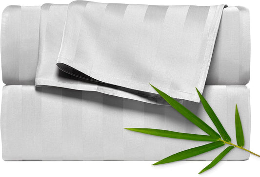 King Sheets by Pure Bamboo, Genuine 100% Organic Viscose Derived from Bamboo Bed Sheet Set, Luxuriously Soft & Cooling, Double Stitching, Lifetime Quality Promise (King, Jacquard White)