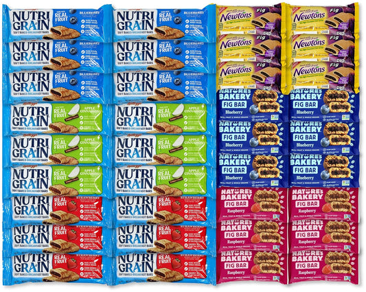 Niro Assortment | Healthy Snack Bars And Fruit Bars Varity Pack | Natures Bakery Fig Bars, Nutrigrain Bars, Filled Breakfast Bars, Fig Newtons | 6 Of Each Flavor 36 Single Wrapped Bars Total